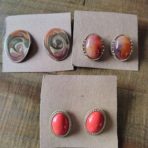 Elegant Multicolor Oval Earrings Set